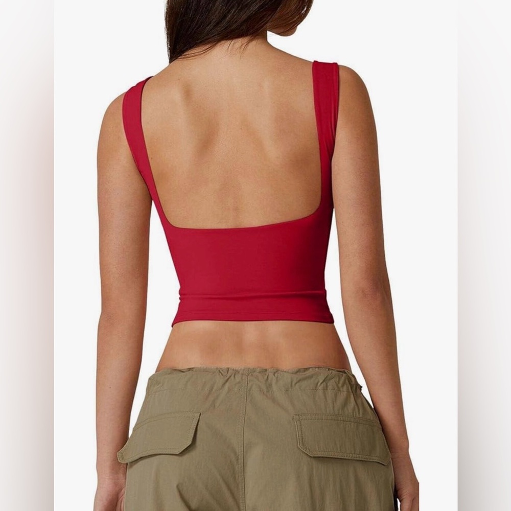 QINSEN Women red Sexy Open Back Sleeveless Crop Tank High Neck Slim Fit Y2K top